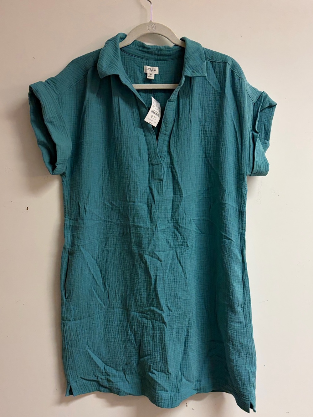 J Crew Factory- Teal Short Sleeve Collared Shirt Dress